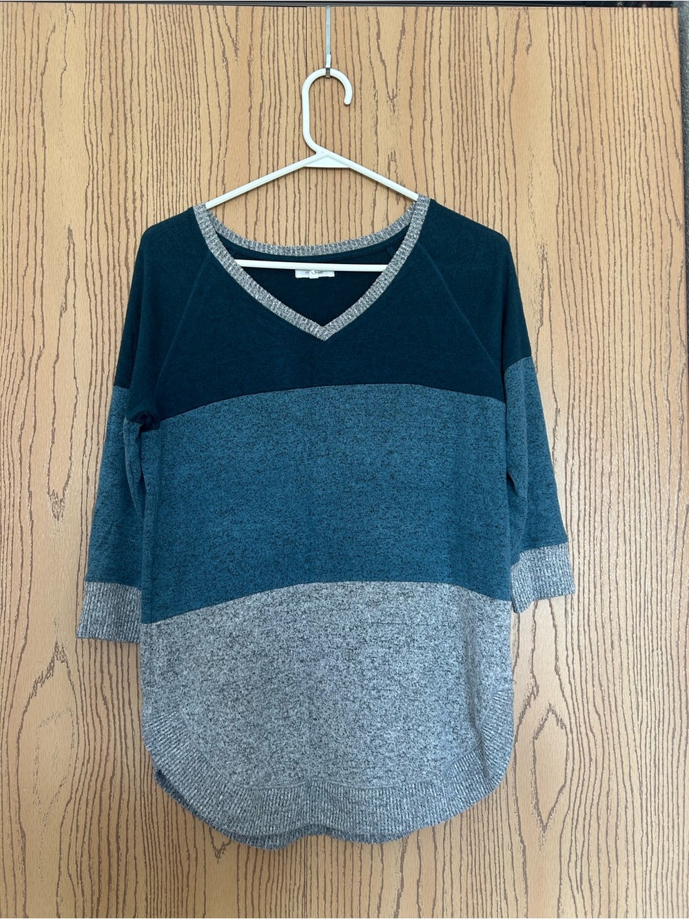 Maurices Teal & Gray Colorblock V-Neck Sweater
